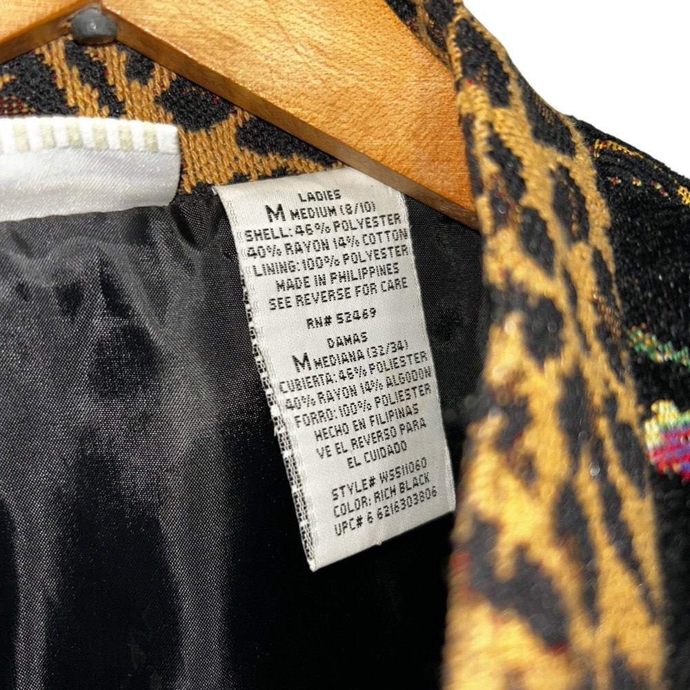 Vintage Tapestry Floral Jacket Leopard Print Trim Art Blazer Women's Medium - Picture 5 of 8